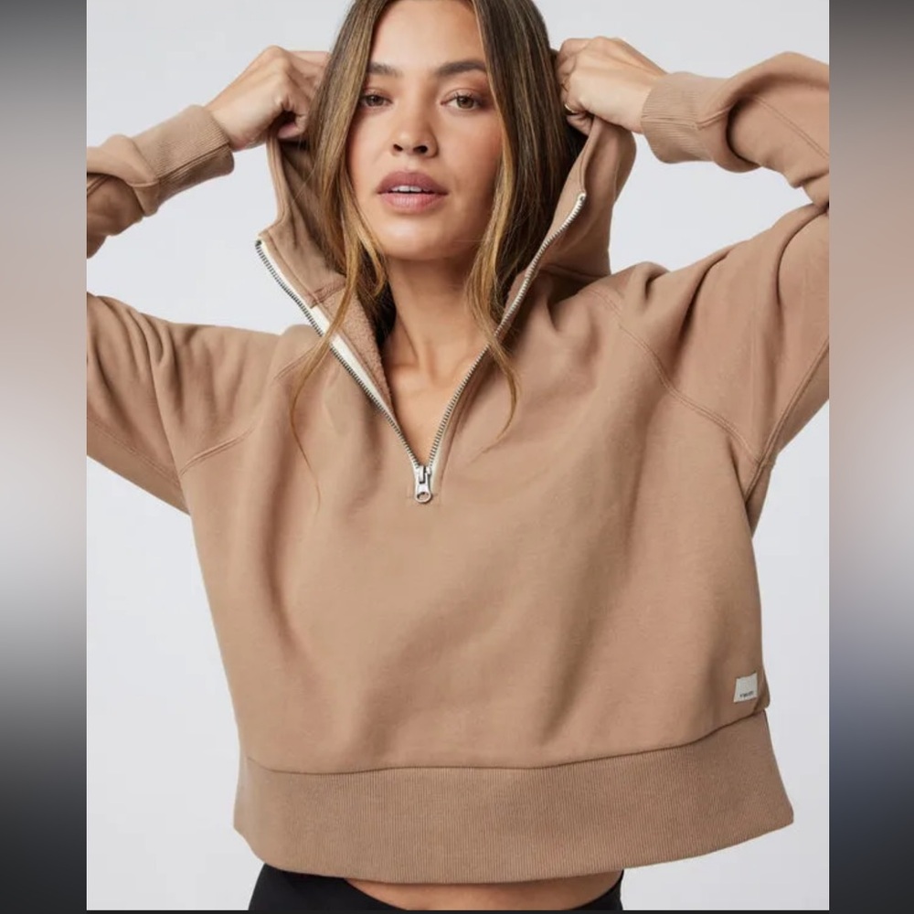 Vuori Women's Half-Zip Hoodie in Camel